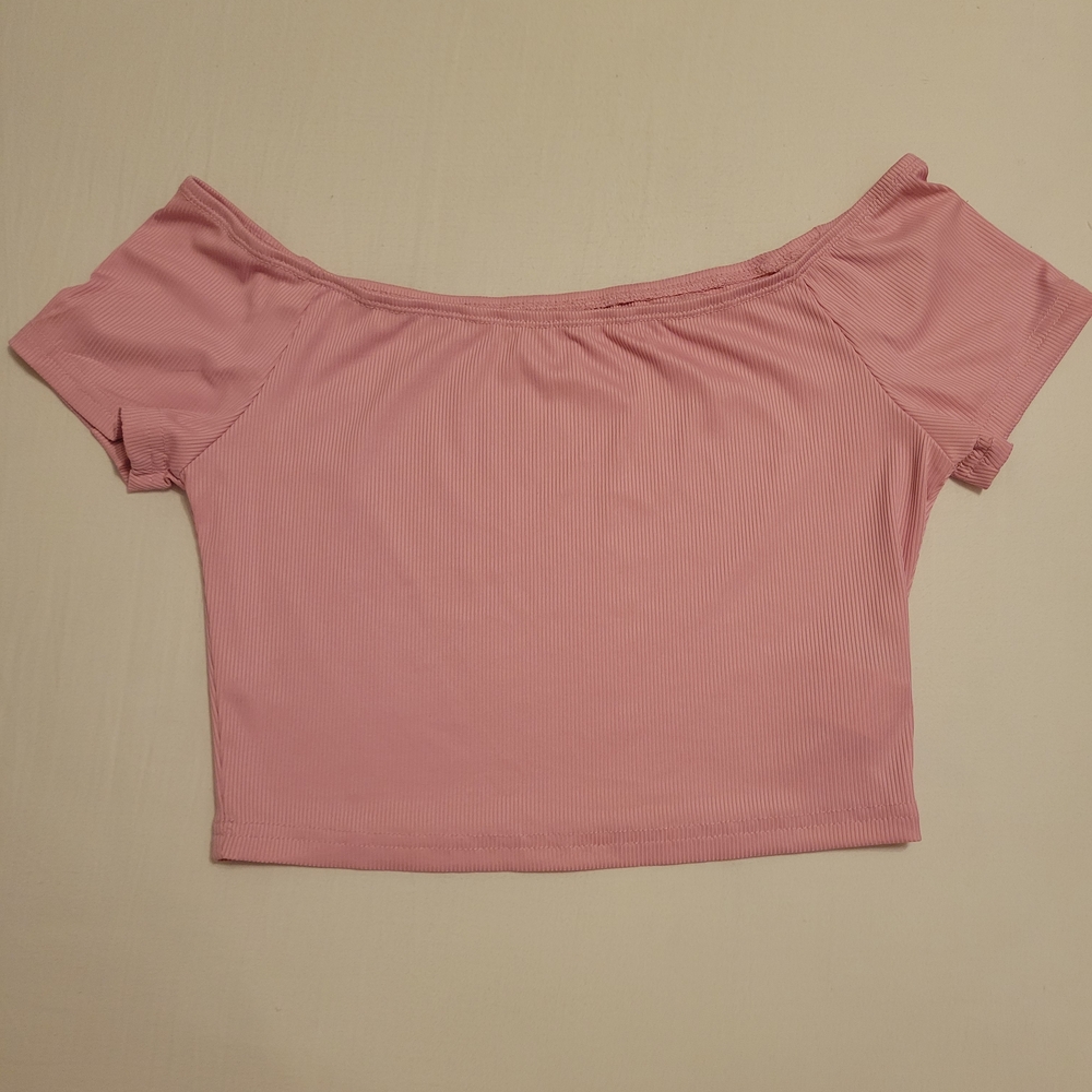 Pink Off-Shoulder Ribbed Women's Top
